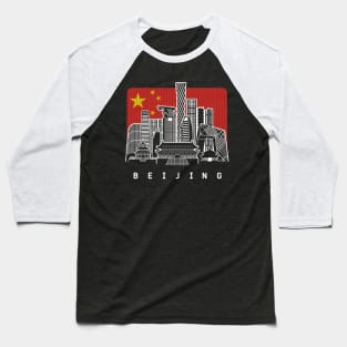 Beijing China Skyline Chinese Flag Baseball T-Shirt